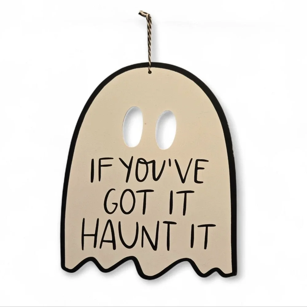 If You've Got It Haunt It‎ White Wooden Ghost Halloween Wall Decor